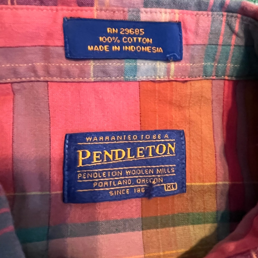 Vintage Pendleton Mens XL Western Pearl Snap Shirt Pink Plaid Short Sleeve - Picture 4 of 4